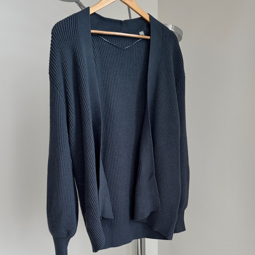 T Tahari Midnight Blue Open-Front Ribbed Cardigan